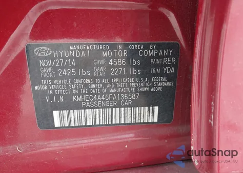 2015 Hyundai Sonata Hybrid Limited from USA, damaged, VIN KMHEC4A46FA136587